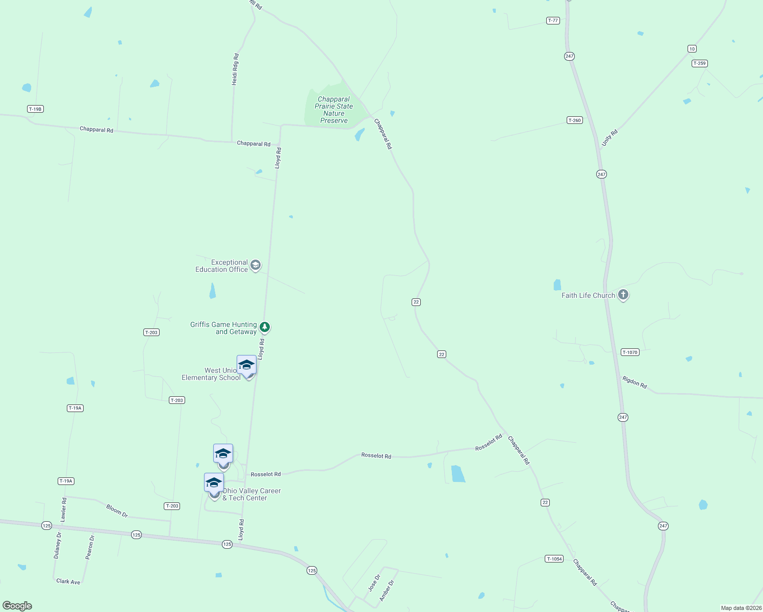 map of restaurants, bars, coffee shops, grocery stores, and more near 3309 Chapparal Road in West Union