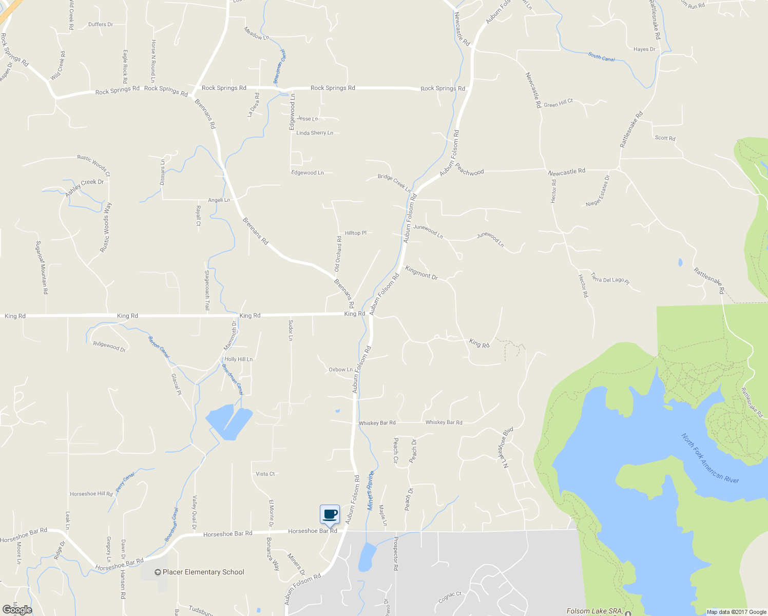 map of restaurants, bars, coffee shops, grocery stores, and more near 3475 Auburn Folsom Road in Loomis