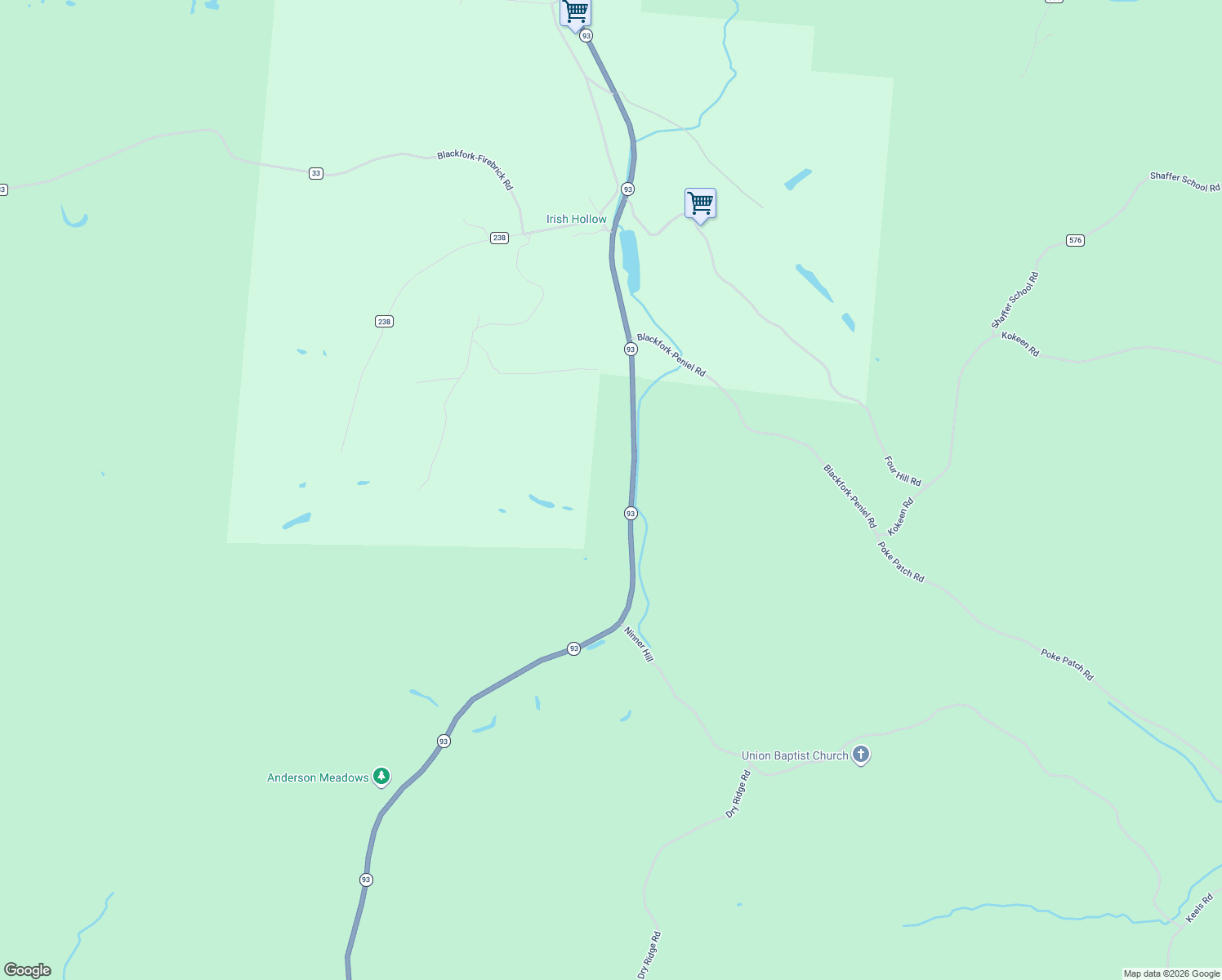 map of restaurants, bars, coffee shops, grocery stores, and more near 25119 Ohio 93 in Oak Hill