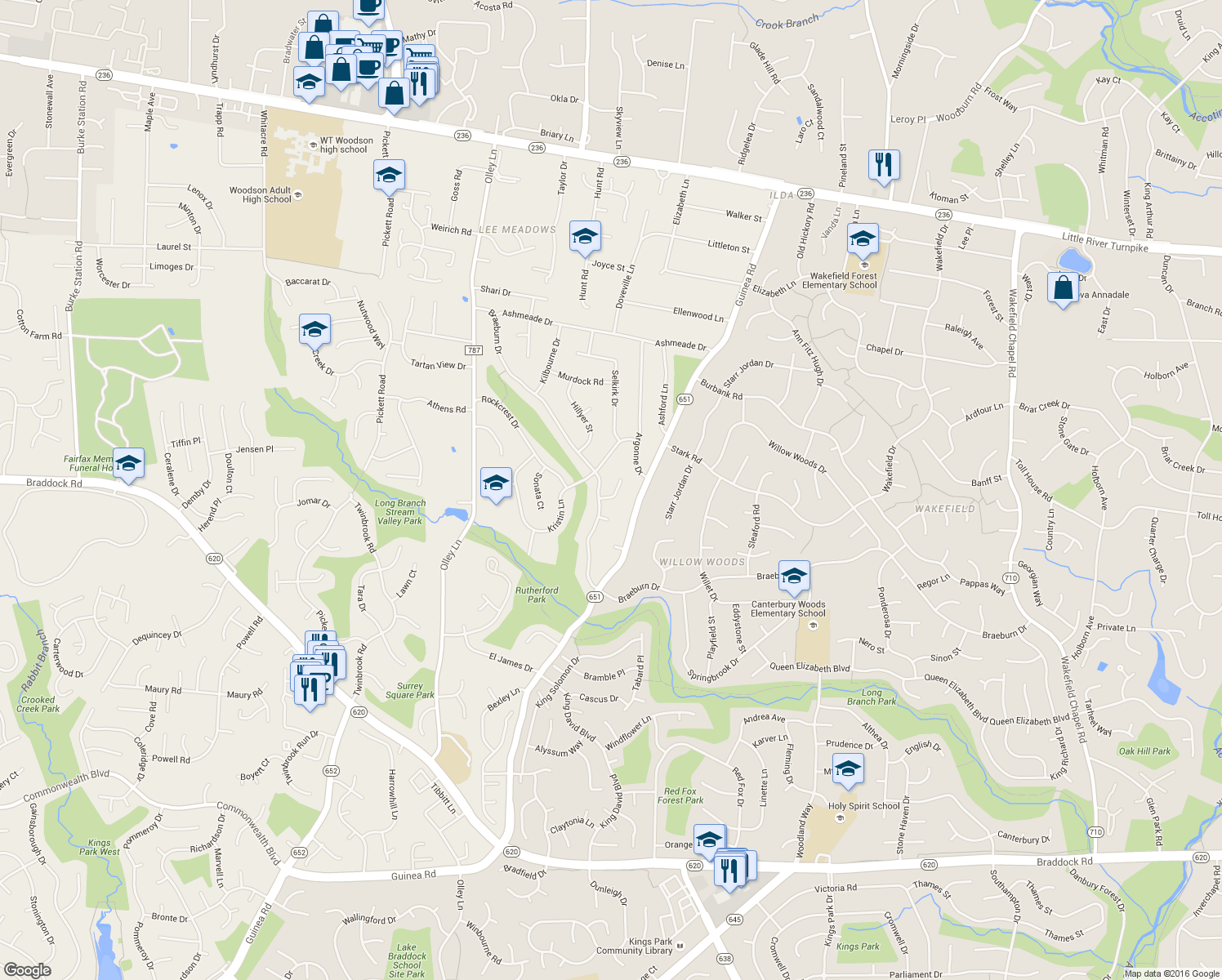 map of restaurants, bars, coffee shops, grocery stores, and more near 9120 Saranac Court in Fairfax