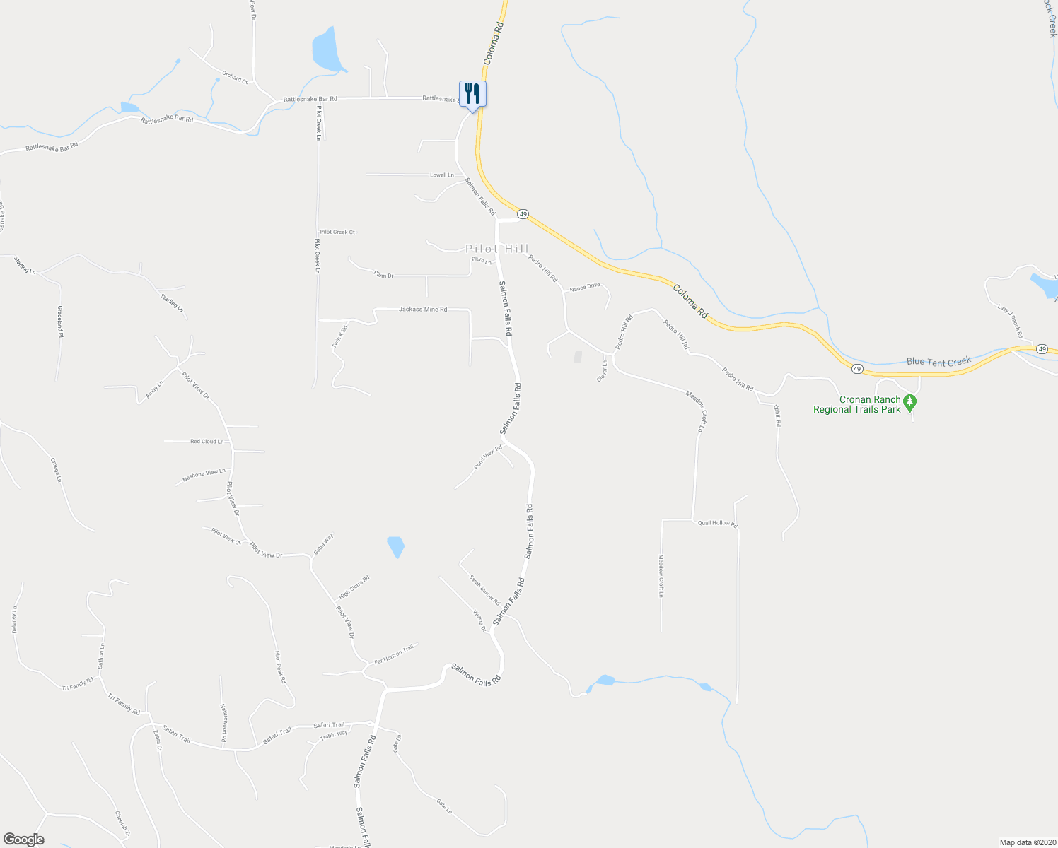 map of restaurants, bars, coffee shops, grocery stores, and more near 4941 Salmon Falls Road in Pilot Hill