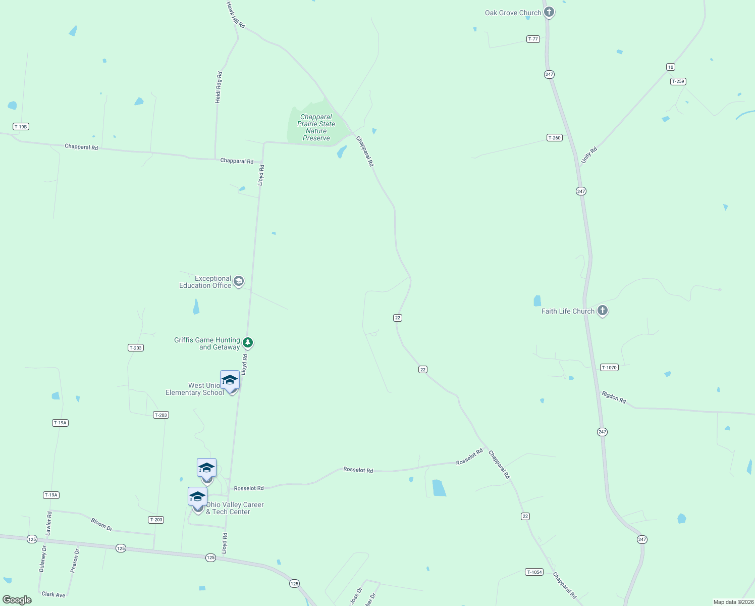 map of restaurants, bars, coffee shops, grocery stores, and more near 3309 Chapparal Road in West Union