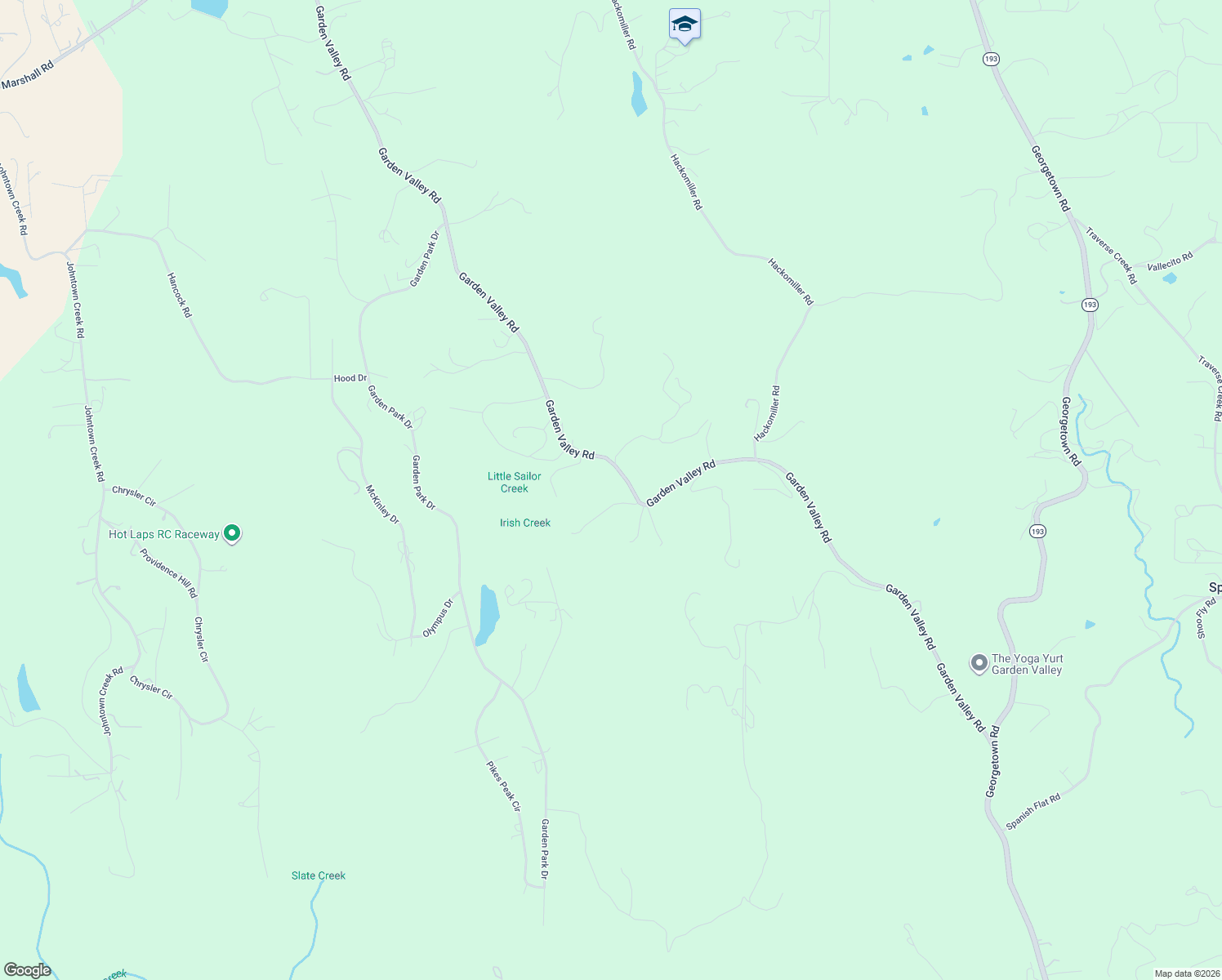 map of restaurants, bars, coffee shops, grocery stores, and more near 5800 Garden Valley Road in Garden Valley