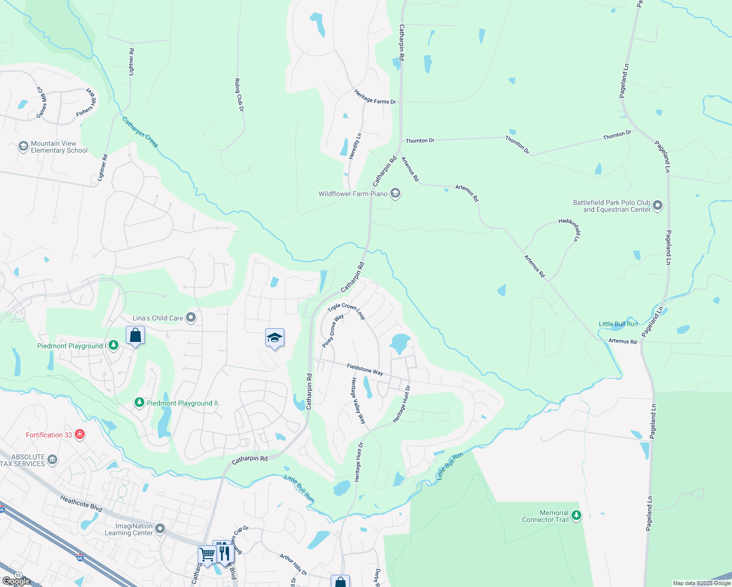 map of restaurants, bars, coffee shops, grocery stores, and more near 5969 Piney Grove Way in Gainesville