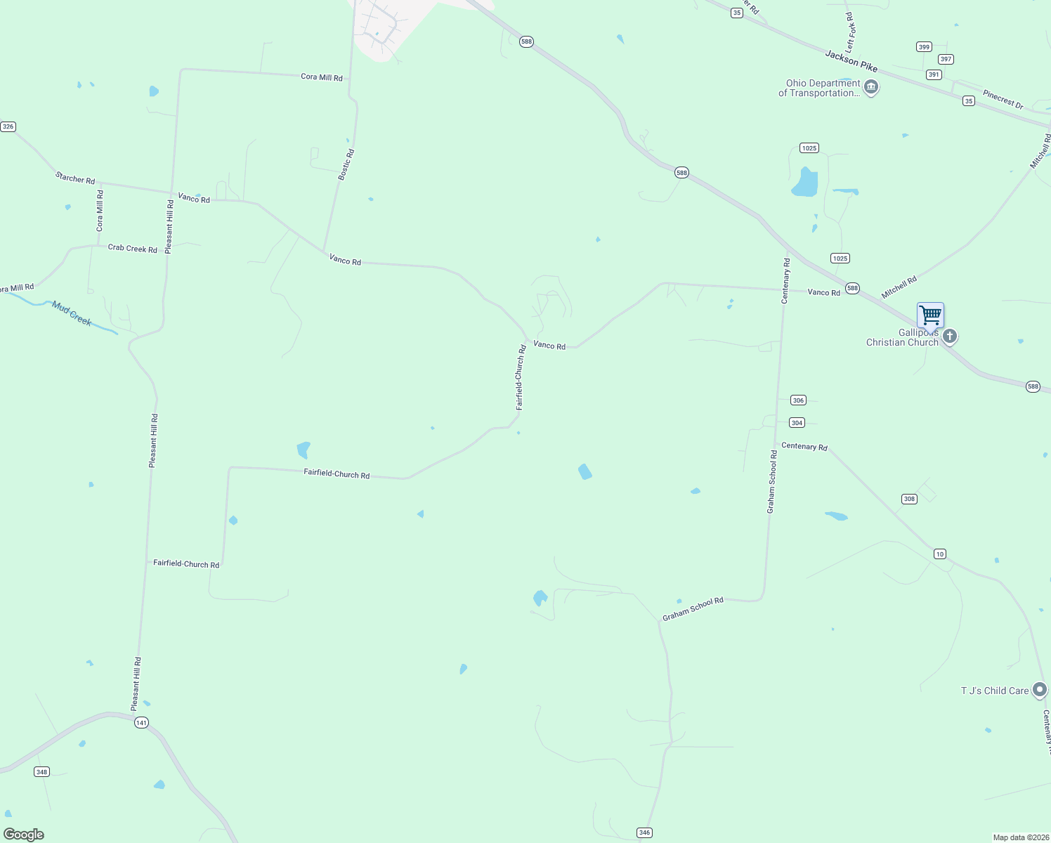 map of restaurants, bars, coffee shops, grocery stores, and more near 239 Fairfield-Church Road in Gallipolis