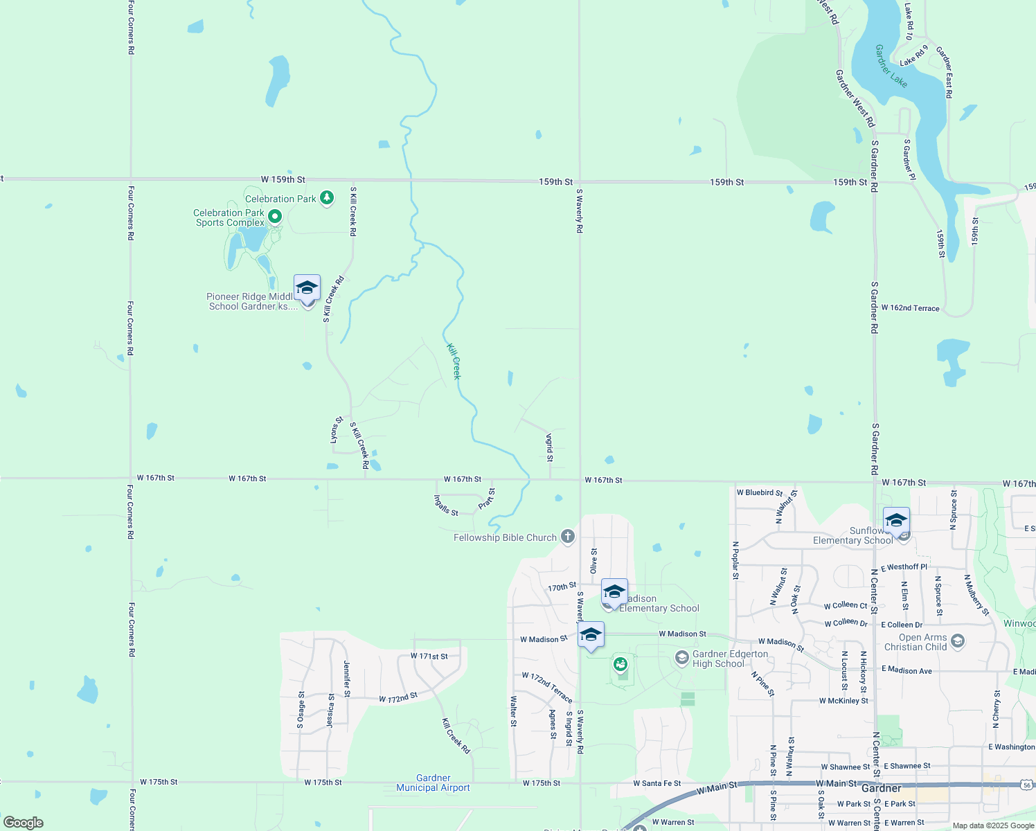 map of restaurants, bars, coffee shops, grocery stores, and more near 16510 Agnes Street in Gardner