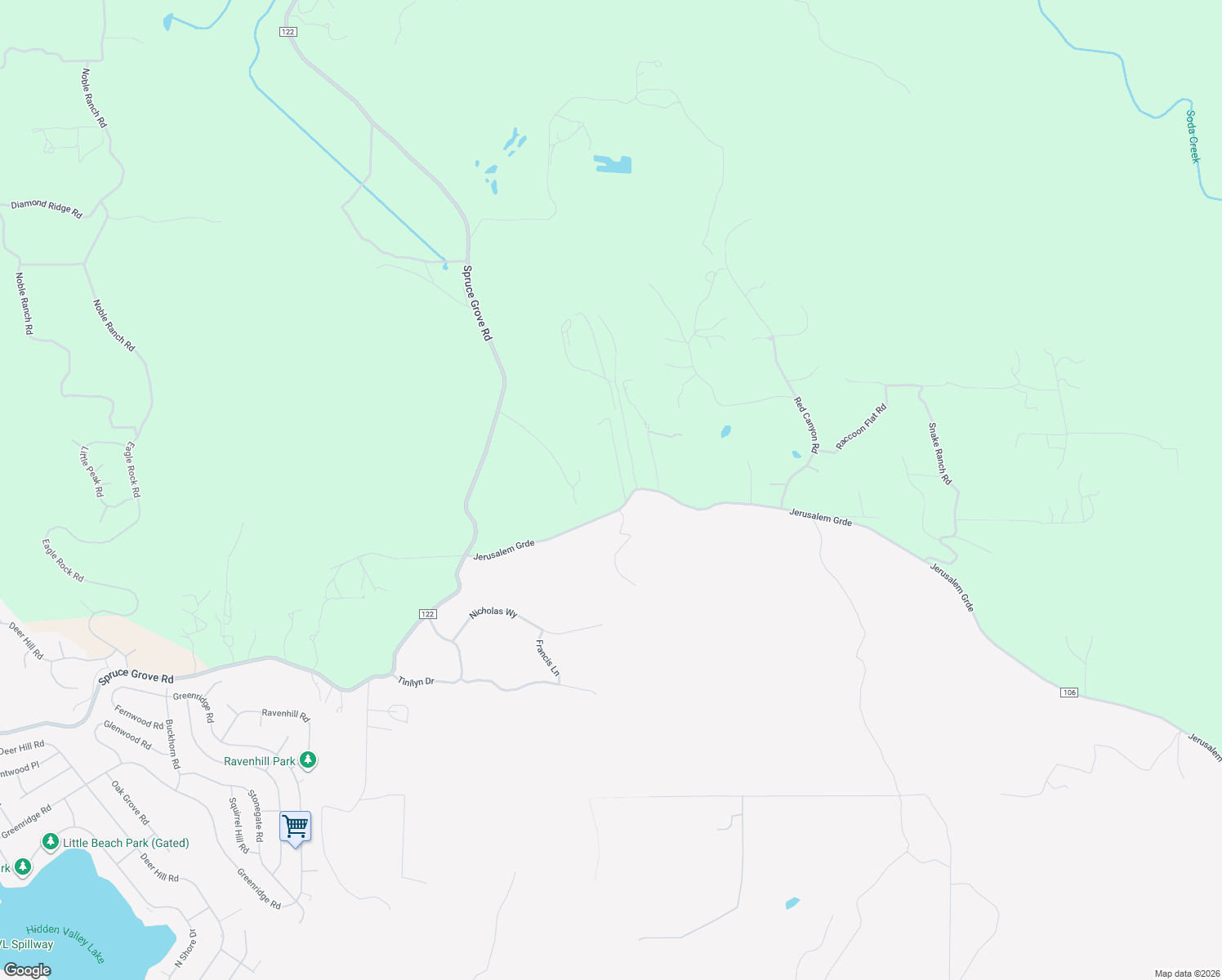 map of restaurants, bars, coffee shops, grocery stores, and more near 20110 Jerusalem Grade in Lower Lake