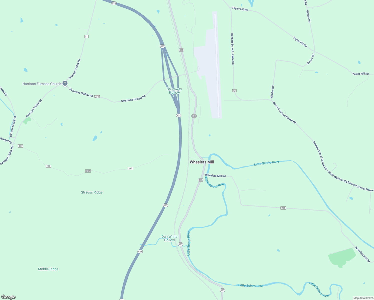 map of restaurants, bars, coffee shops, grocery stores, and more near 6703 Ohio 335 in Portsmouth