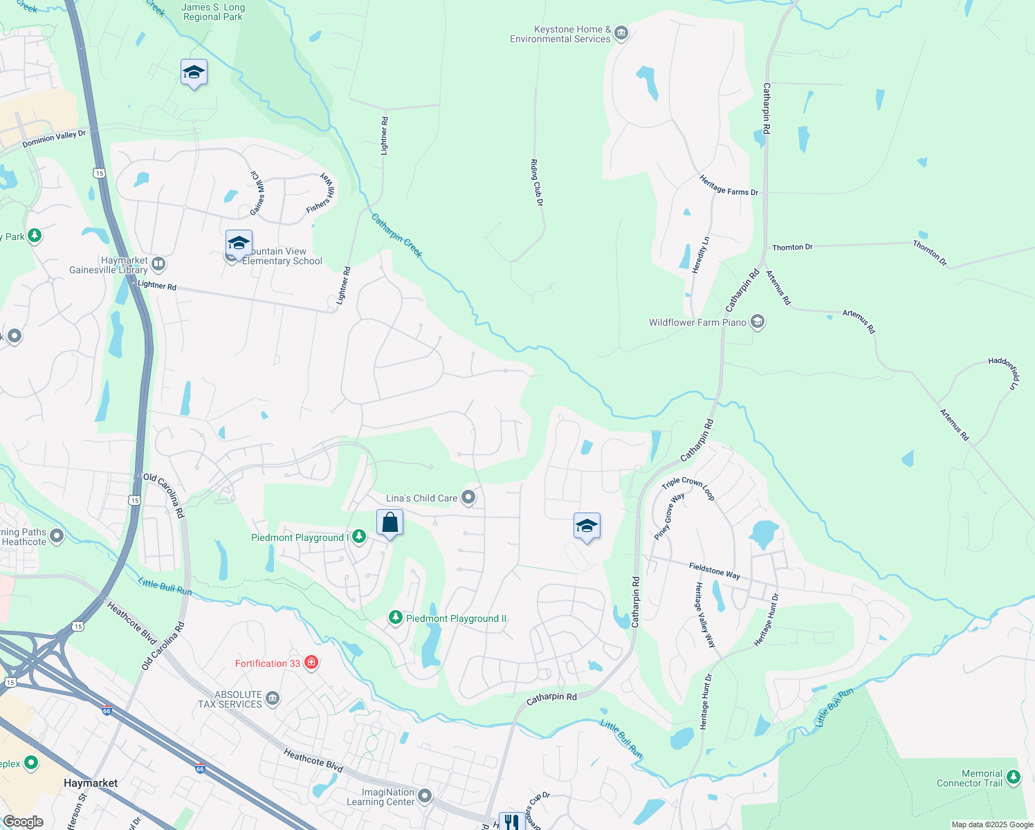 map of restaurants, bars, coffee shops, grocery stores, and more near 14092 Burnley Glen Court in Haymarket