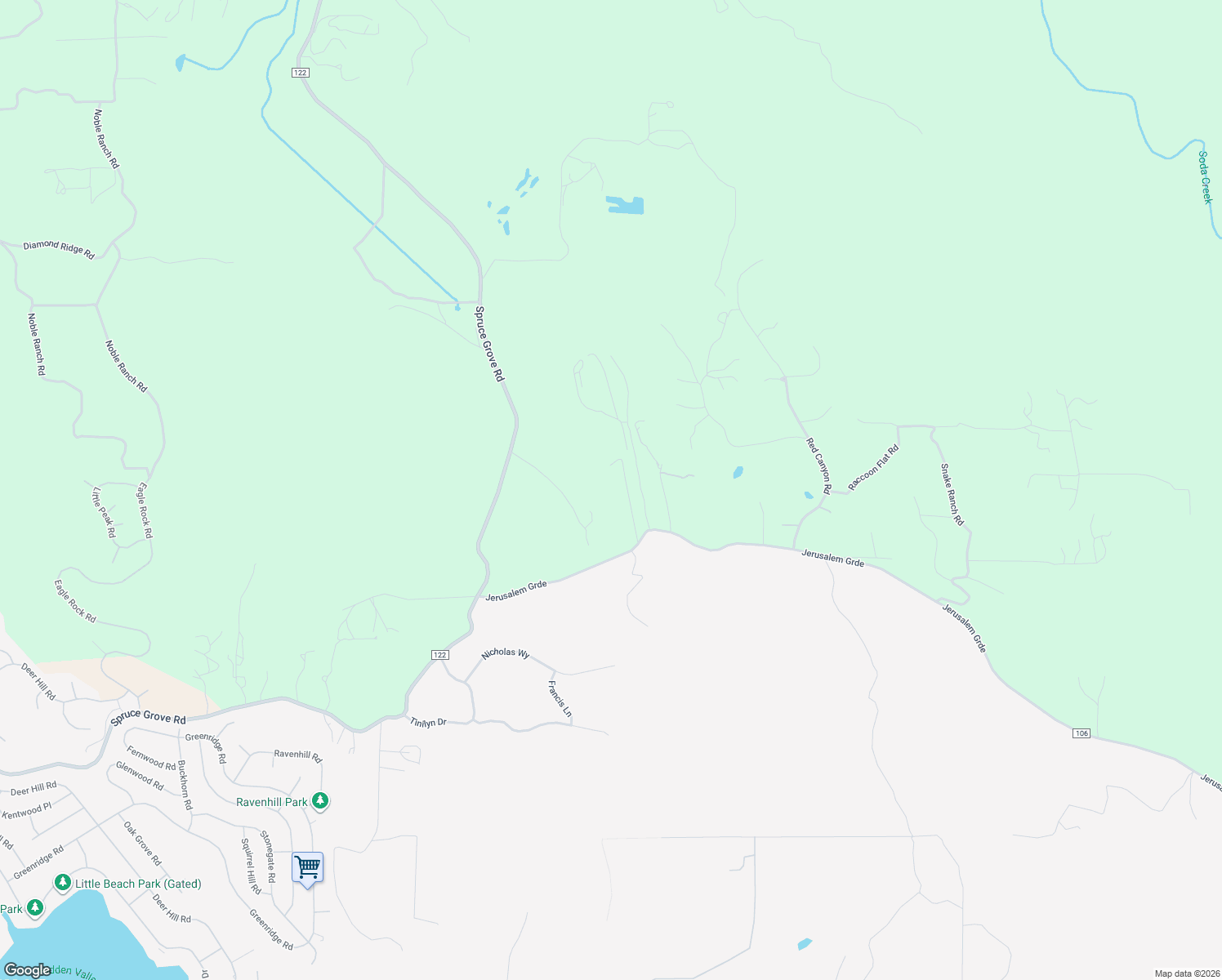 map of restaurants, bars, coffee shops, grocery stores, and more near 20110 Jerusalem Grade in Lower Lake