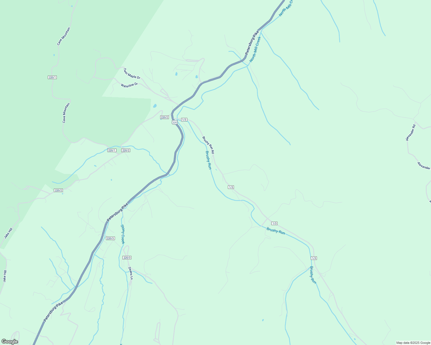 map of restaurants, bars, coffee shops, grocery stores, and more near Brushy Run Road in Upper Tract