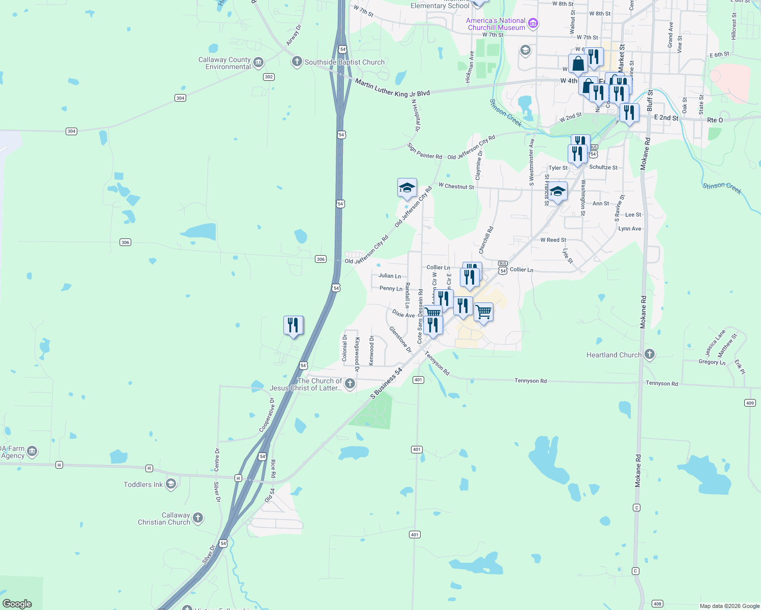 map of restaurants, bars, coffee shops, grocery stores, and more near 920 Dixie Ave in Fulton