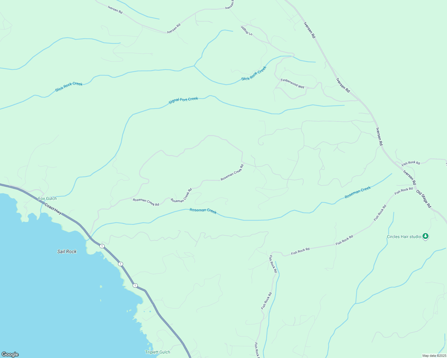 map of restaurants, bars, coffee shops, grocery stores, and more near 41257 Roseman Creek Road in Gualala
