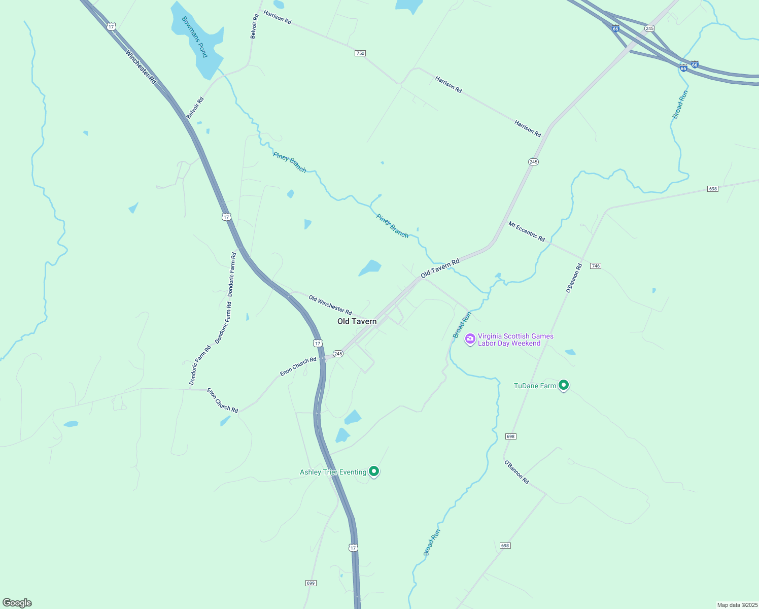 map of restaurants, bars, coffee shops, grocery stores, and more near 5064 Old Tavern Road in The Plains