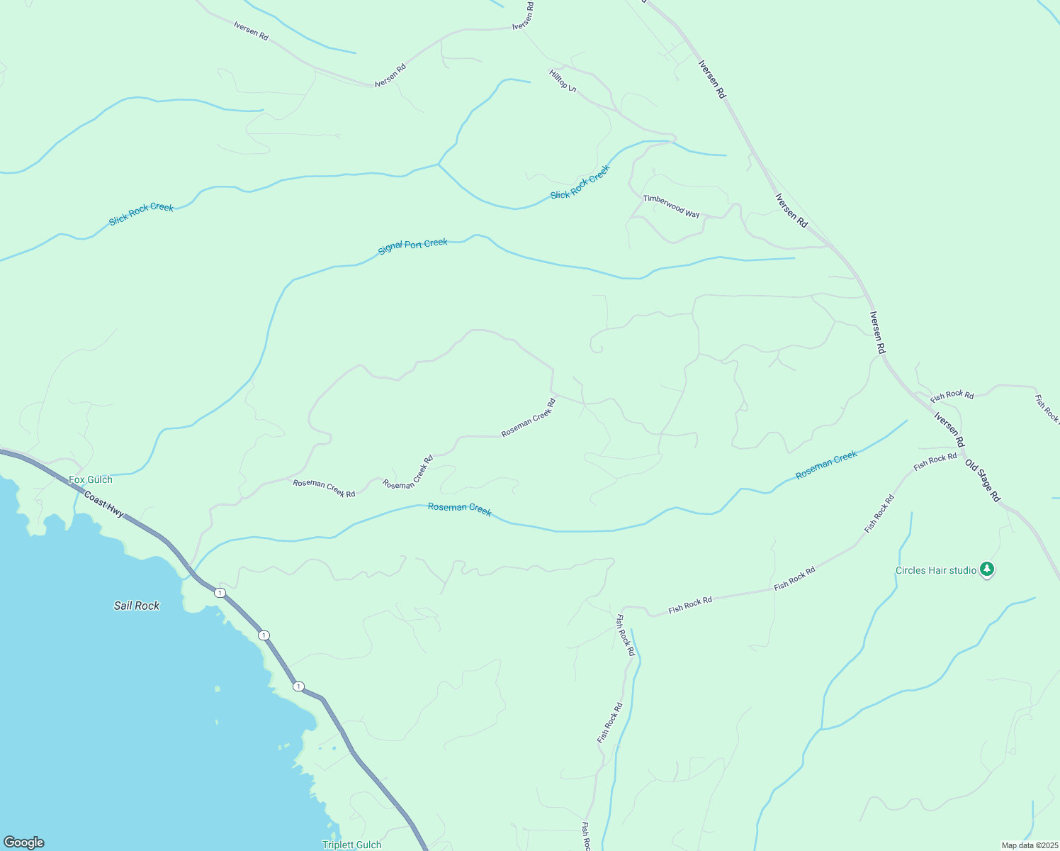 map of restaurants, bars, coffee shops, grocery stores, and more near 41257 Roseman Creek Road in Gualala