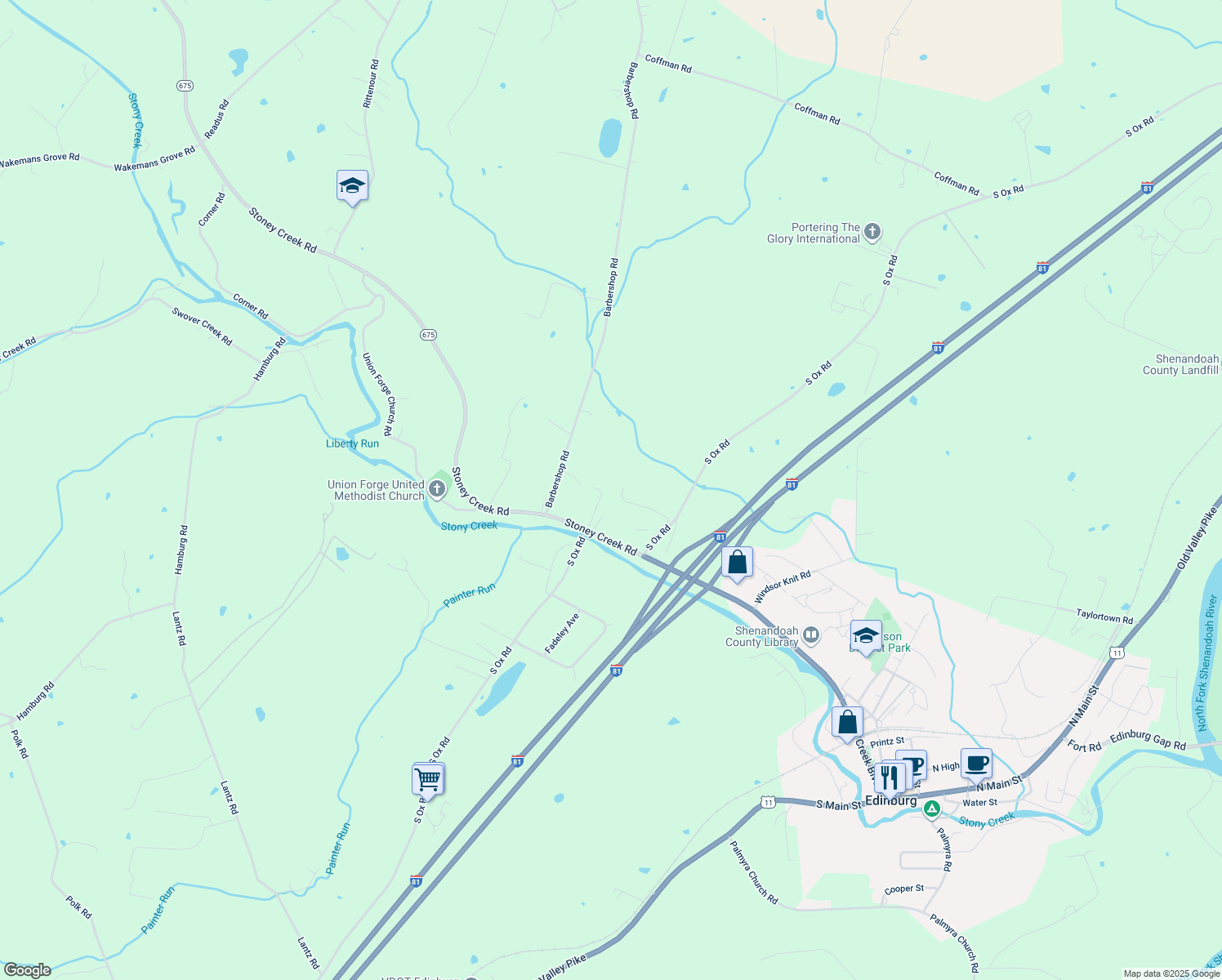map of restaurants, bars, coffee shops, grocery stores, and more near 219 Parsons Point Lane in Edinburg