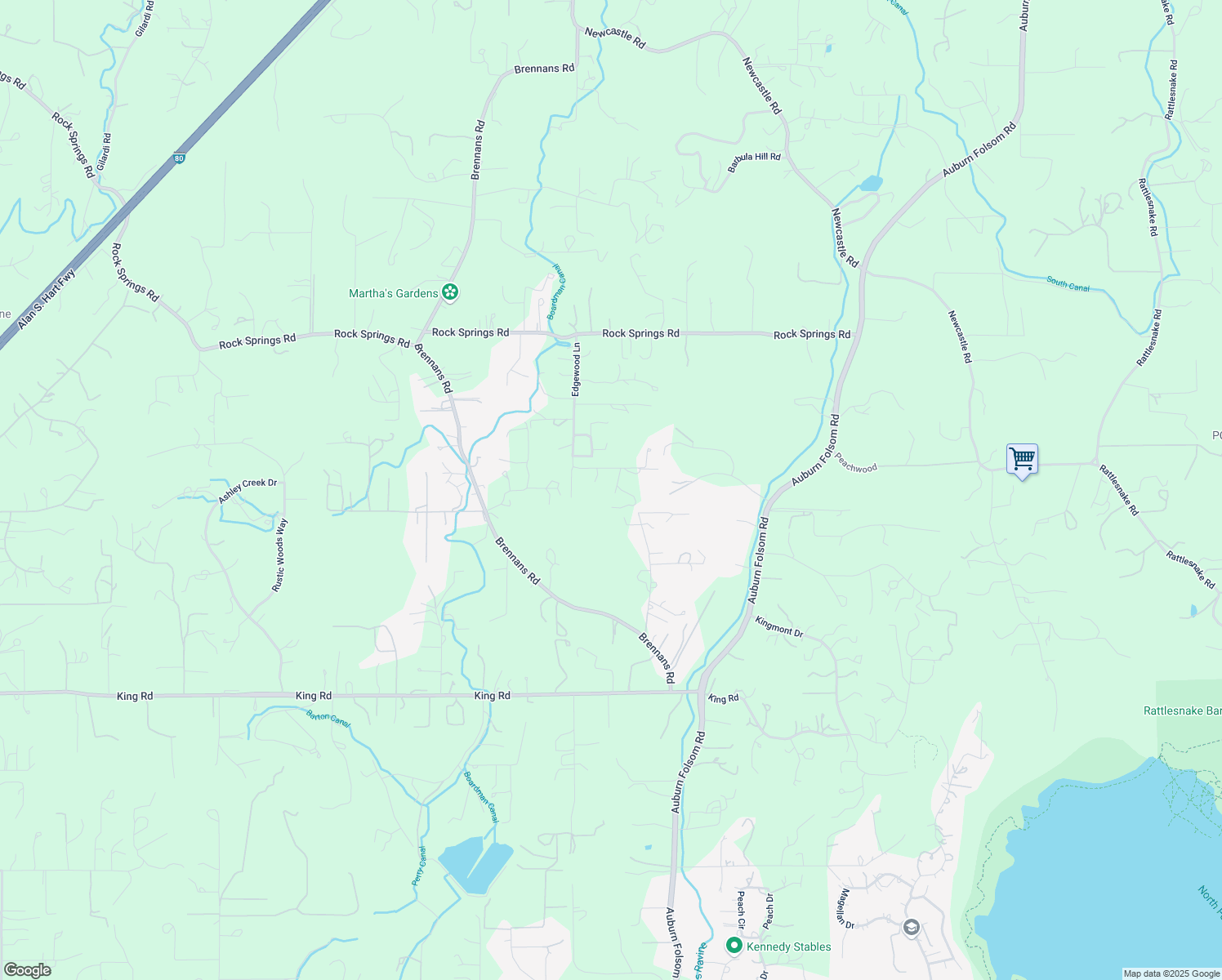 map of restaurants, bars, coffee shops, grocery stores, and more near 3260 Edgewood Lane in Newcastle