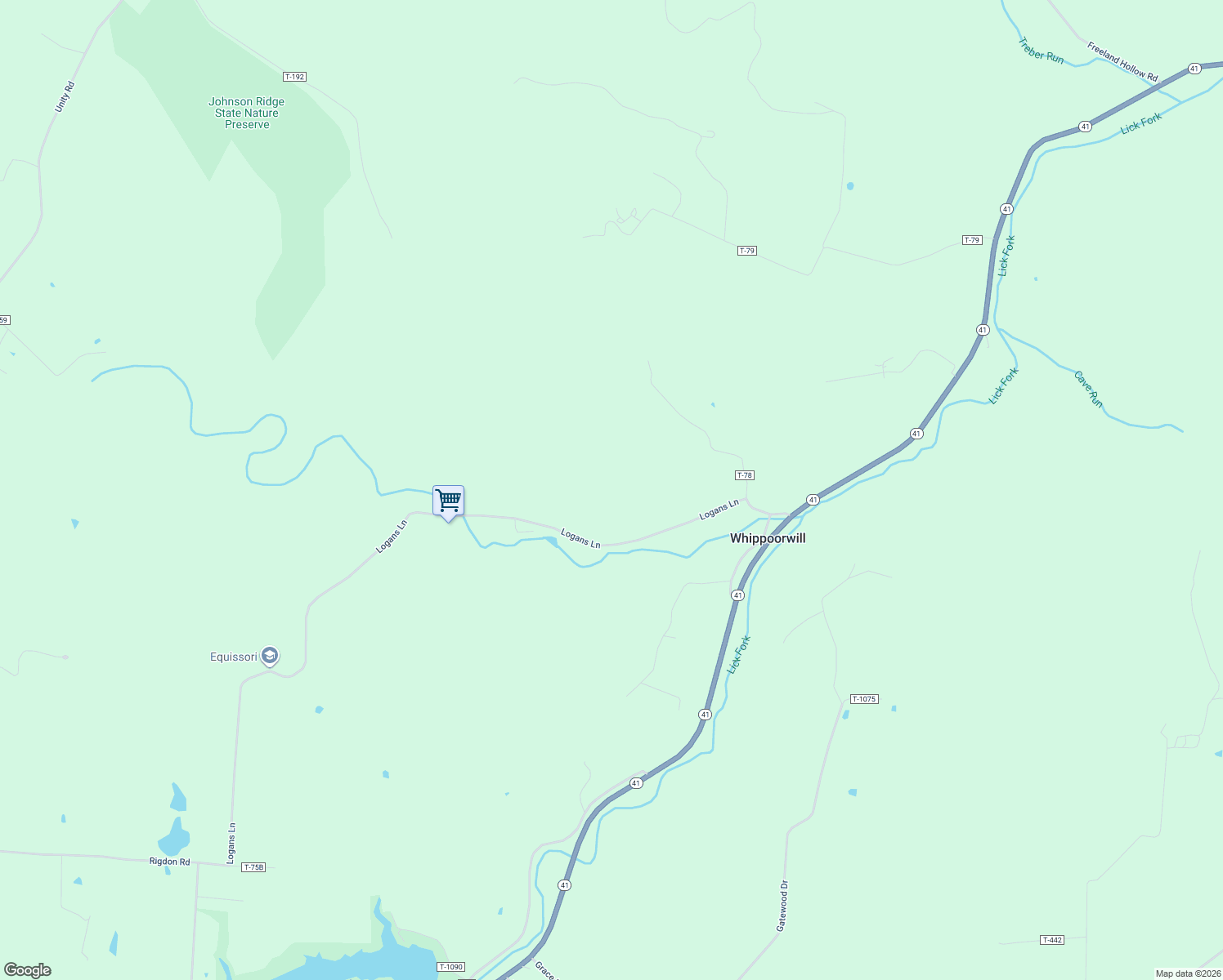 map of restaurants, bars, coffee shops, grocery stores, and more near in Whippoorwill