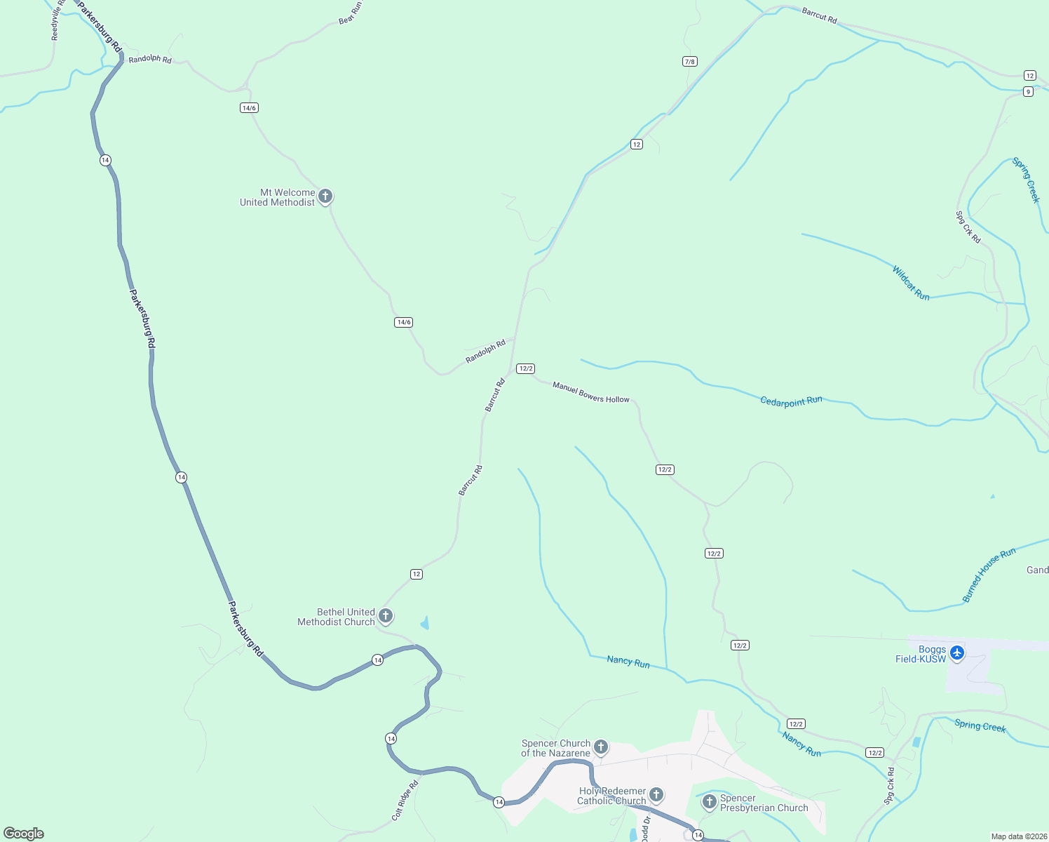 map of restaurants, bars, coffee shops, grocery stores, and more near 462 Barrcut Road in Spencer