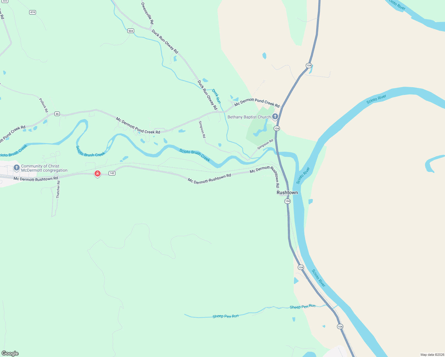map of restaurants, bars, coffee shops, grocery stores, and more near 2084 Mc Dermott-Rushtown Road in McDermott