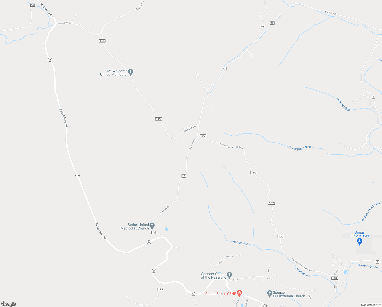 map of restaurants, bars, coffee shops, grocery stores, and more near 462 Barrcut Road in Spencer