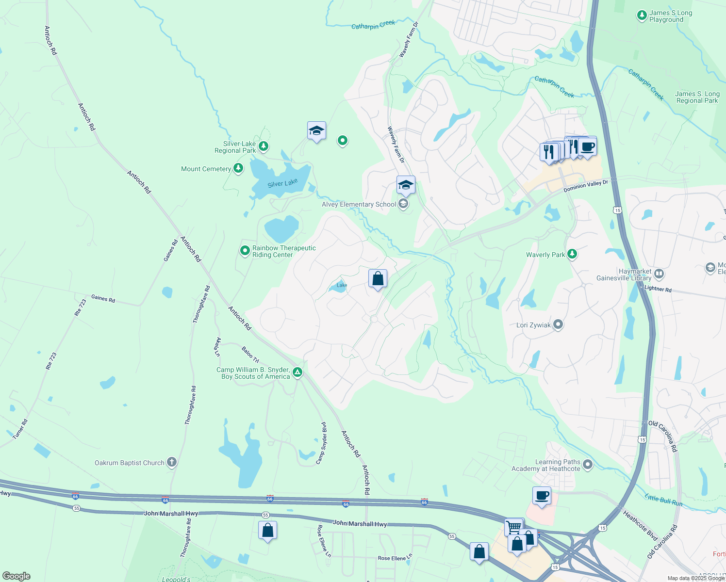 map of restaurants, bars, coffee shops, grocery stores, and more near 5604 Swift Creek Ct in Haymarket