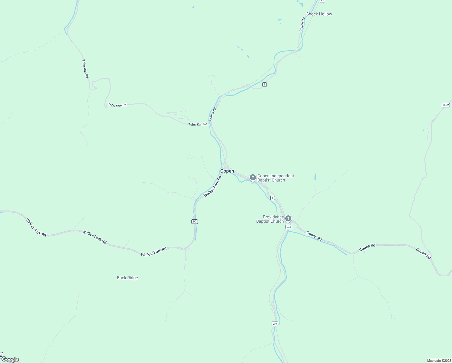 map of restaurants, bars, coffee shops, grocery stores, and more near 93 Walker Fork Road in Copen
