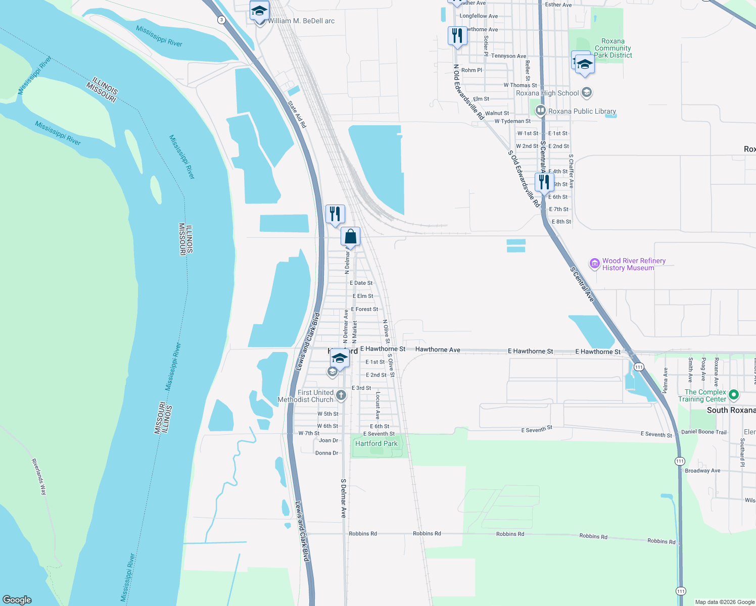 map of restaurants, bars, coffee shops, grocery stores, and more near 309 North Olive Street in Hartford