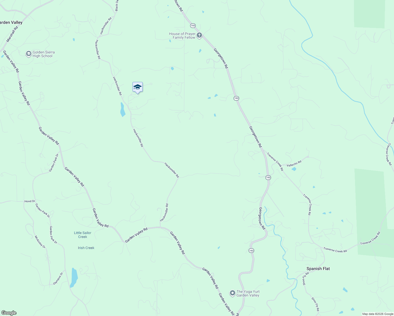 map of restaurants, bars, coffee shops, grocery stores, and more near 5595 Hackomiller Road in Garden Valley