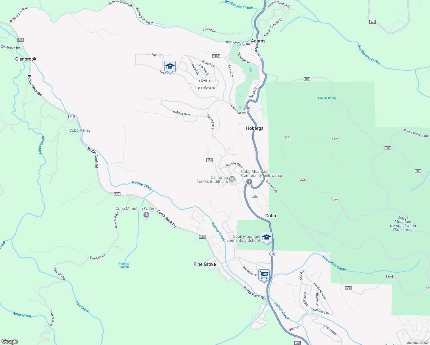 map of restaurants, bars, coffee shops, grocery stores, and more near 15295 Trinity Road in Cobb