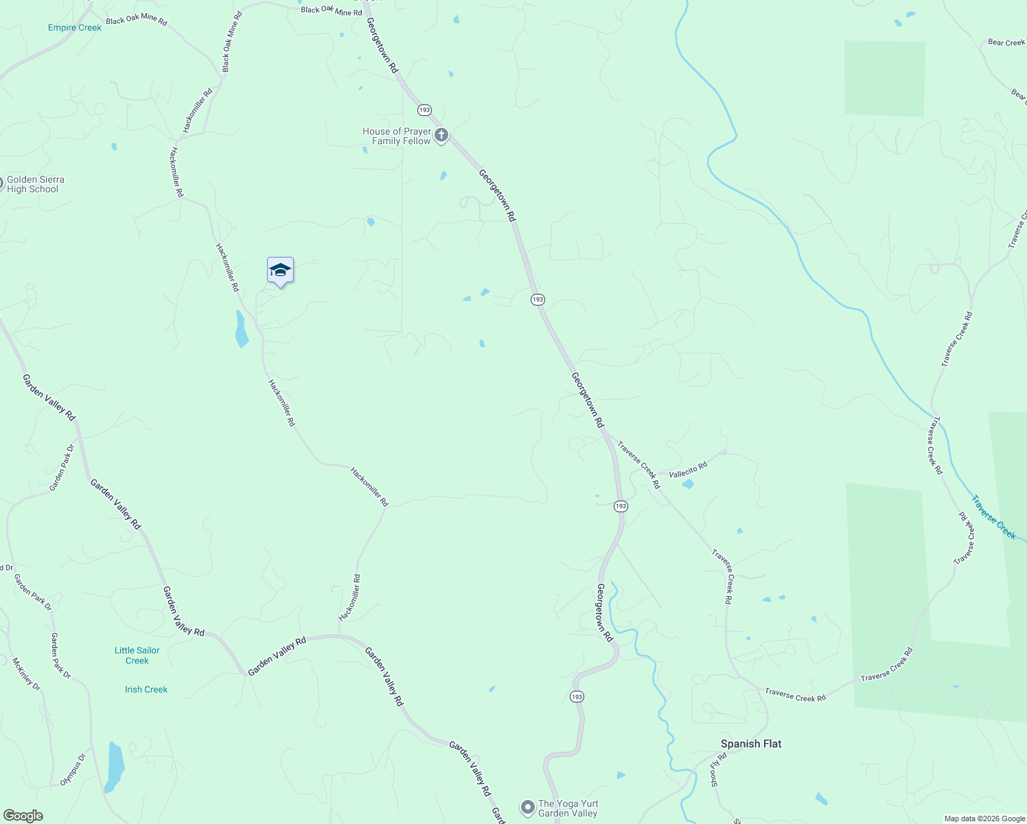 map of restaurants, bars, coffee shops, grocery stores, and more near 5595 Hackomiller Road in Garden Valley