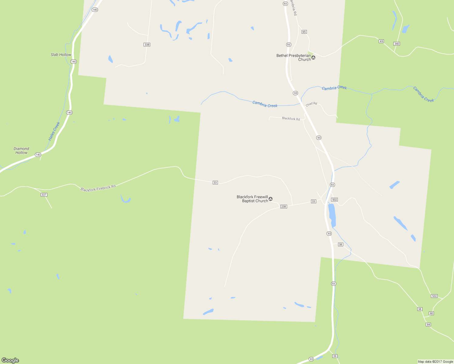 map of restaurants, bars, coffee shops, grocery stores, and more near 2002 County Road 33 in Oak Hill