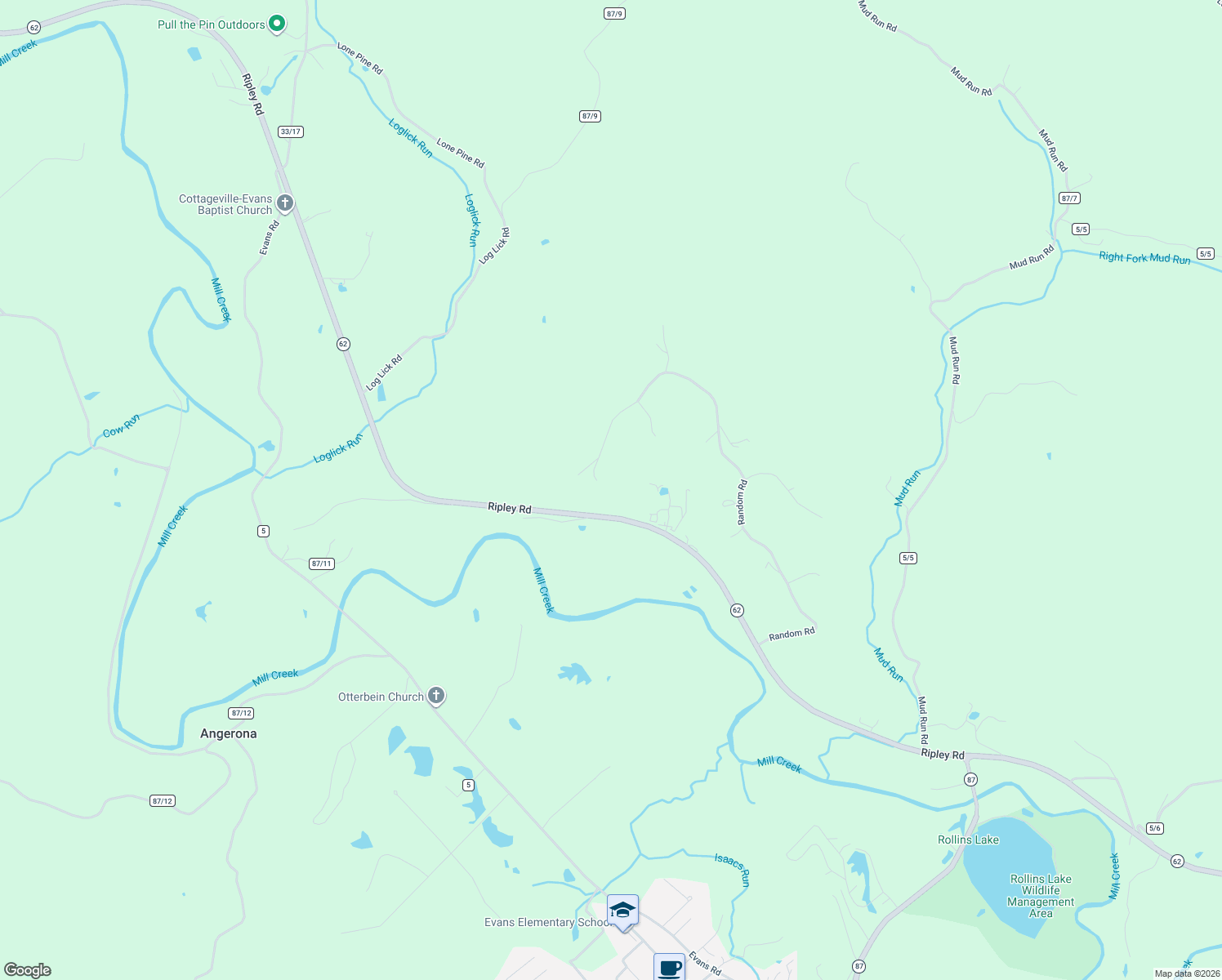 map of restaurants, bars, coffee shops, grocery stores, and more near 1423 Random Road in Ripley