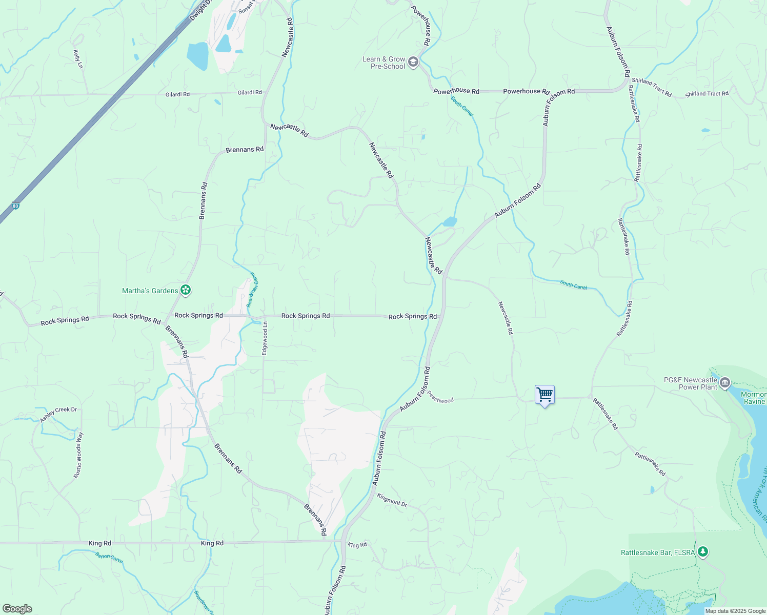 map of restaurants, bars, coffee shops, grocery stores, and more near 9525 Rock Springs Road in Newcastle