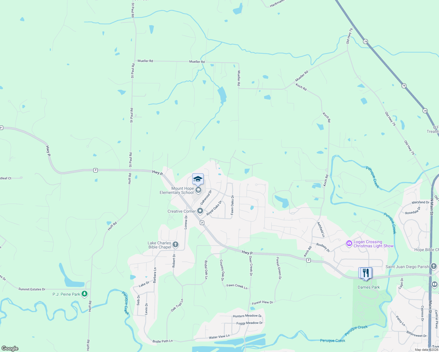 map of restaurants, bars, coffee shops, grocery stores, and more near 101 Royal Oaks Drive in O'Fallon