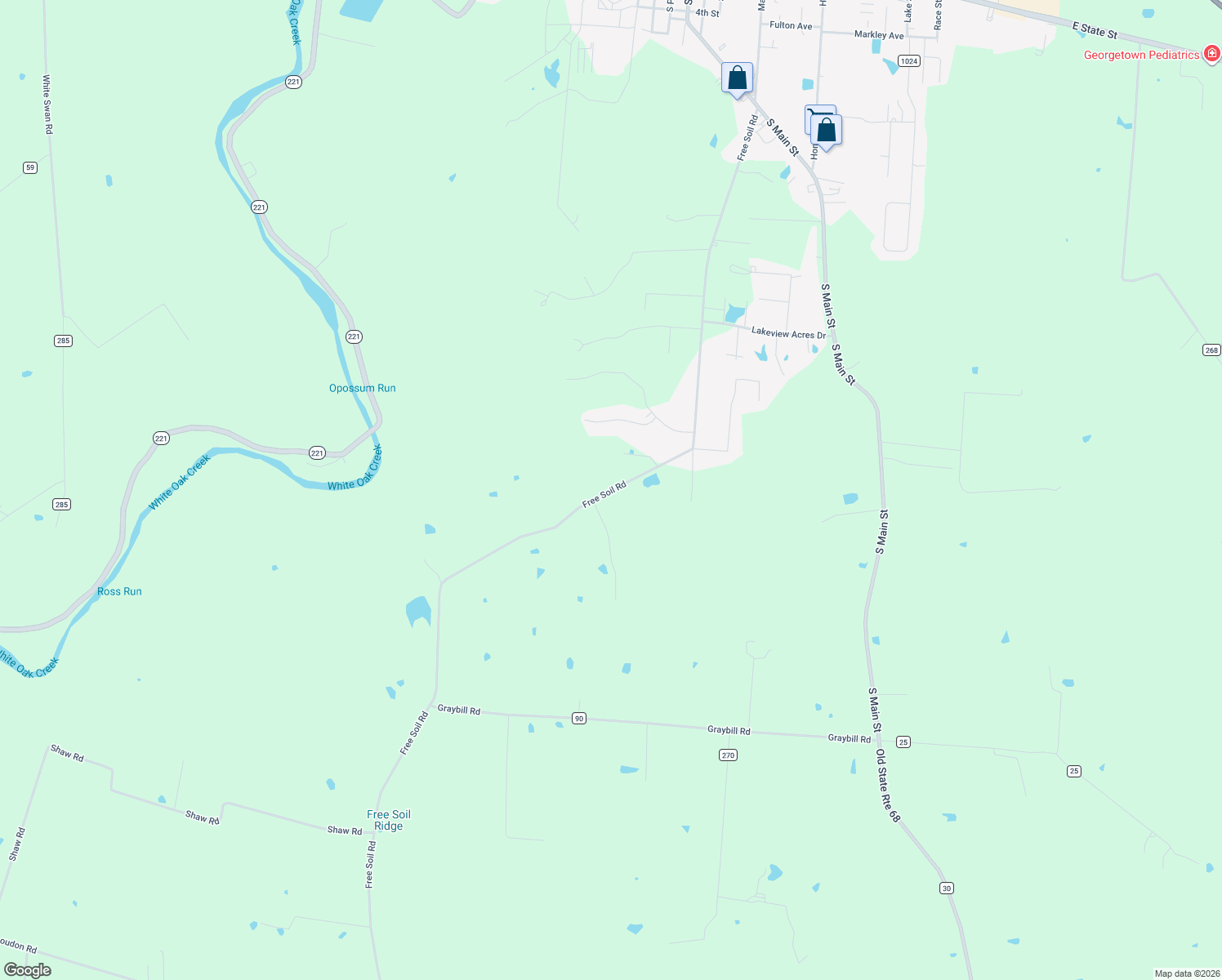map of restaurants, bars, coffee shops, grocery stores, and more near County Highway 4A in Georgetown