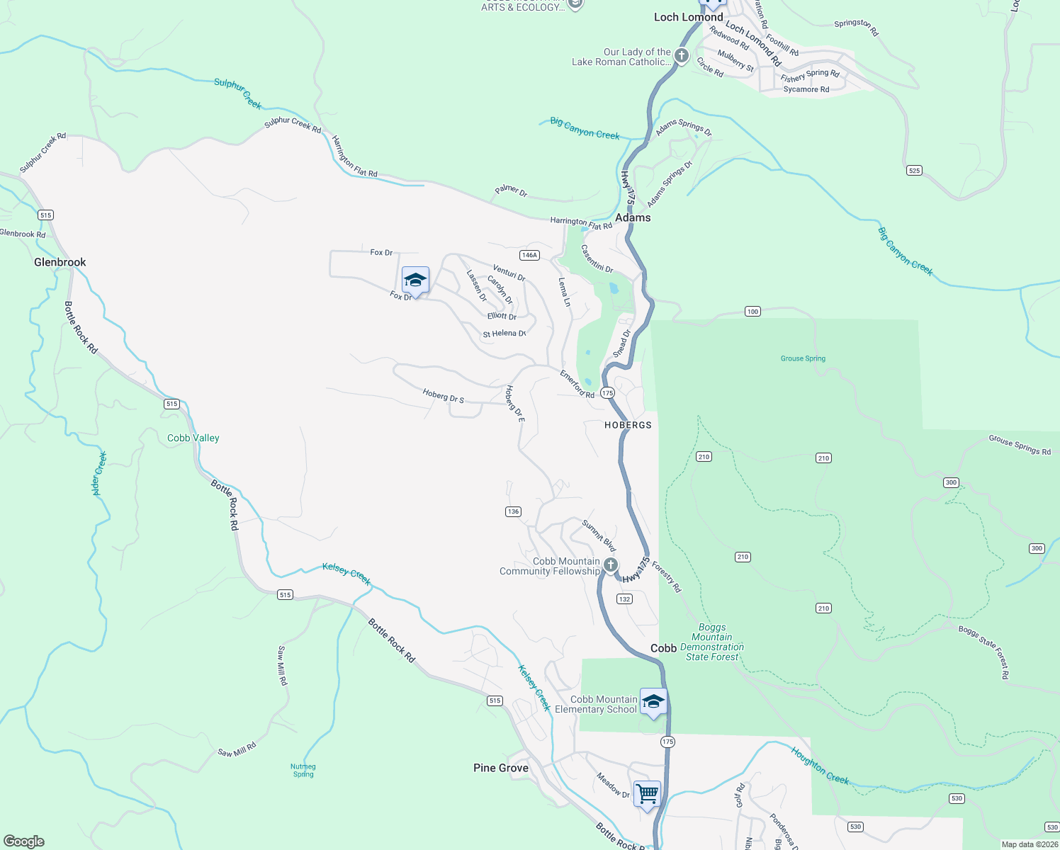 map of restaurants, bars, coffee shops, grocery stores, and more near 14994 Hoberg Drive East in Cobb