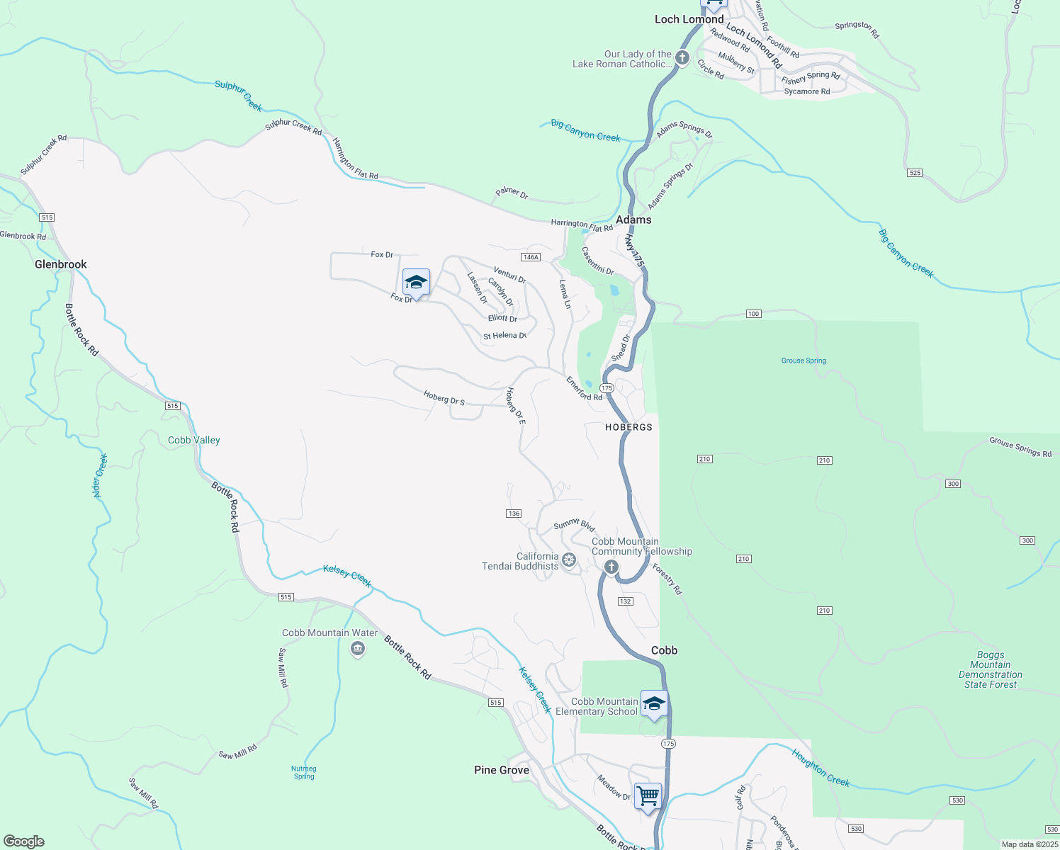 map of restaurants, bars, coffee shops, grocery stores, and more near 14994 Hoberg Drive East in Cobb