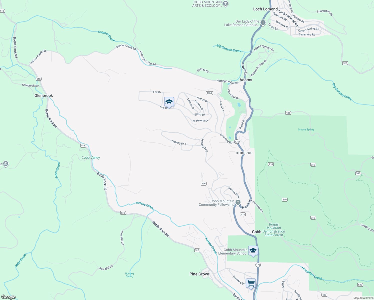 map of restaurants, bars, coffee shops, grocery stores, and more near 9538 Angelly Way in Kelseyville