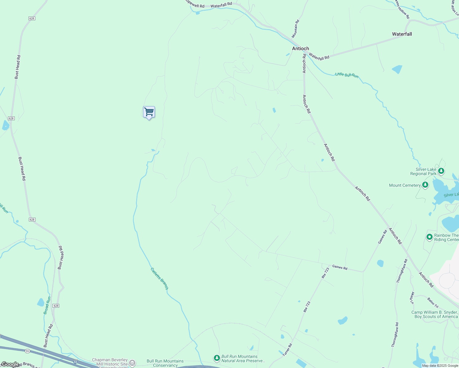map of restaurants, bars, coffee shops, grocery stores, and more near 17051 Thousand Oaks Drive in Haymarket
