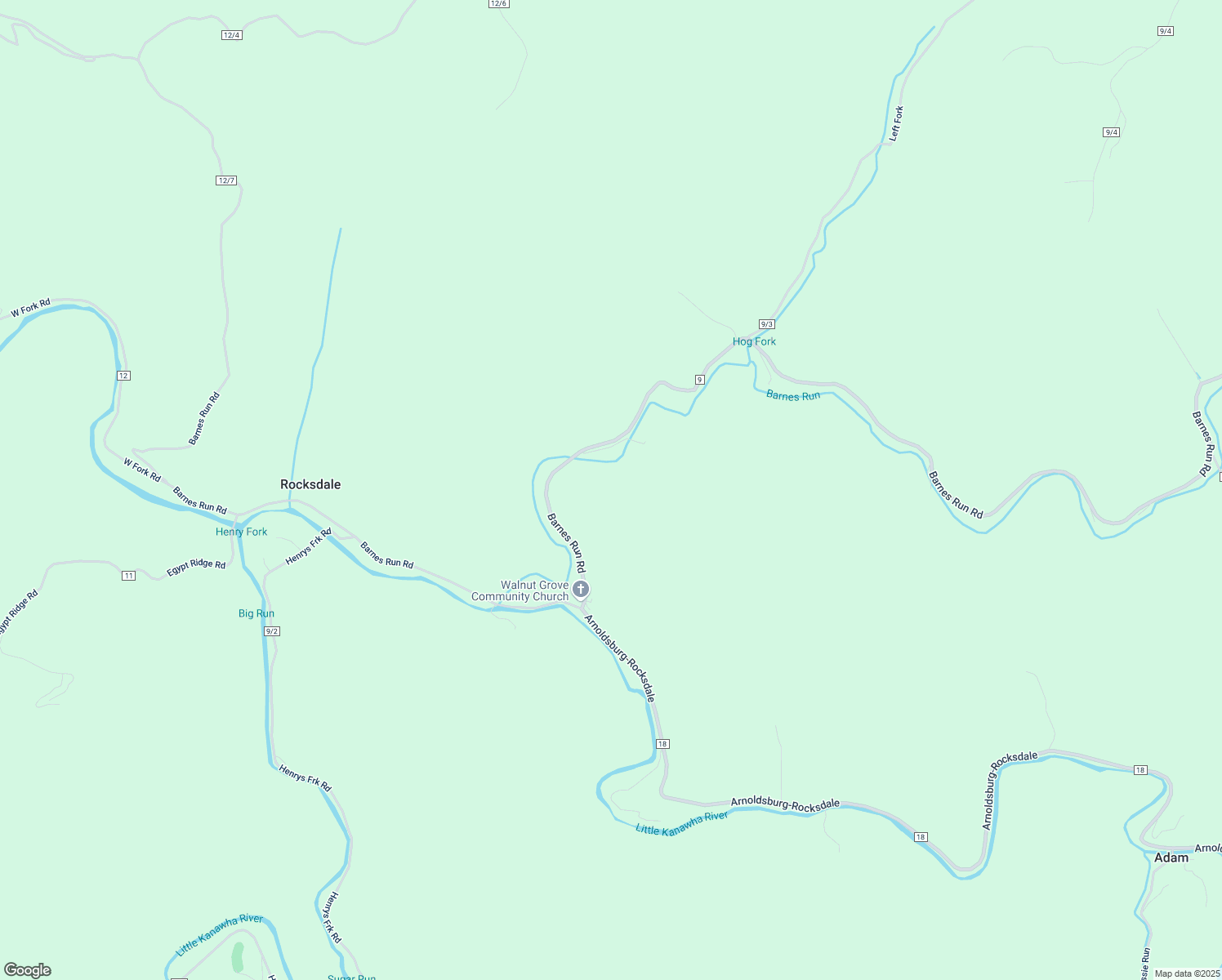 map of restaurants, bars, coffee shops, grocery stores, and more near Barnes Run Road in Arnoldsburg