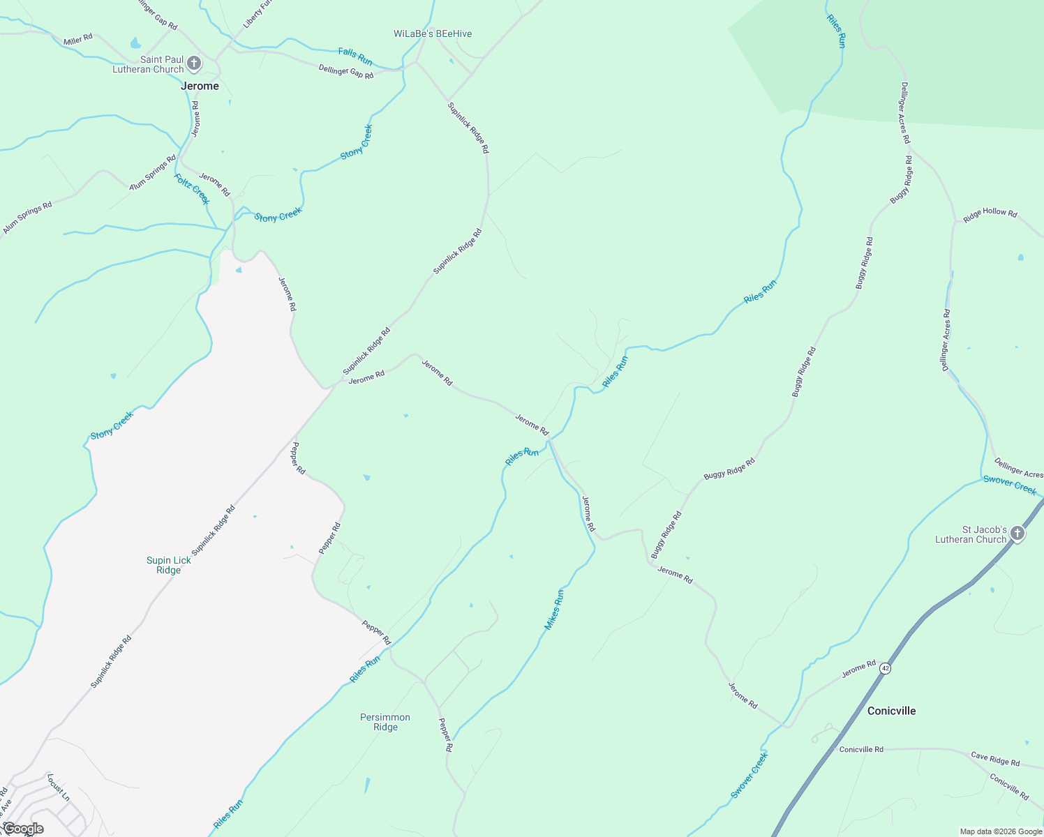 map of restaurants, bars, coffee shops, grocery stores, and more near Jerome Road in Mount Jackson