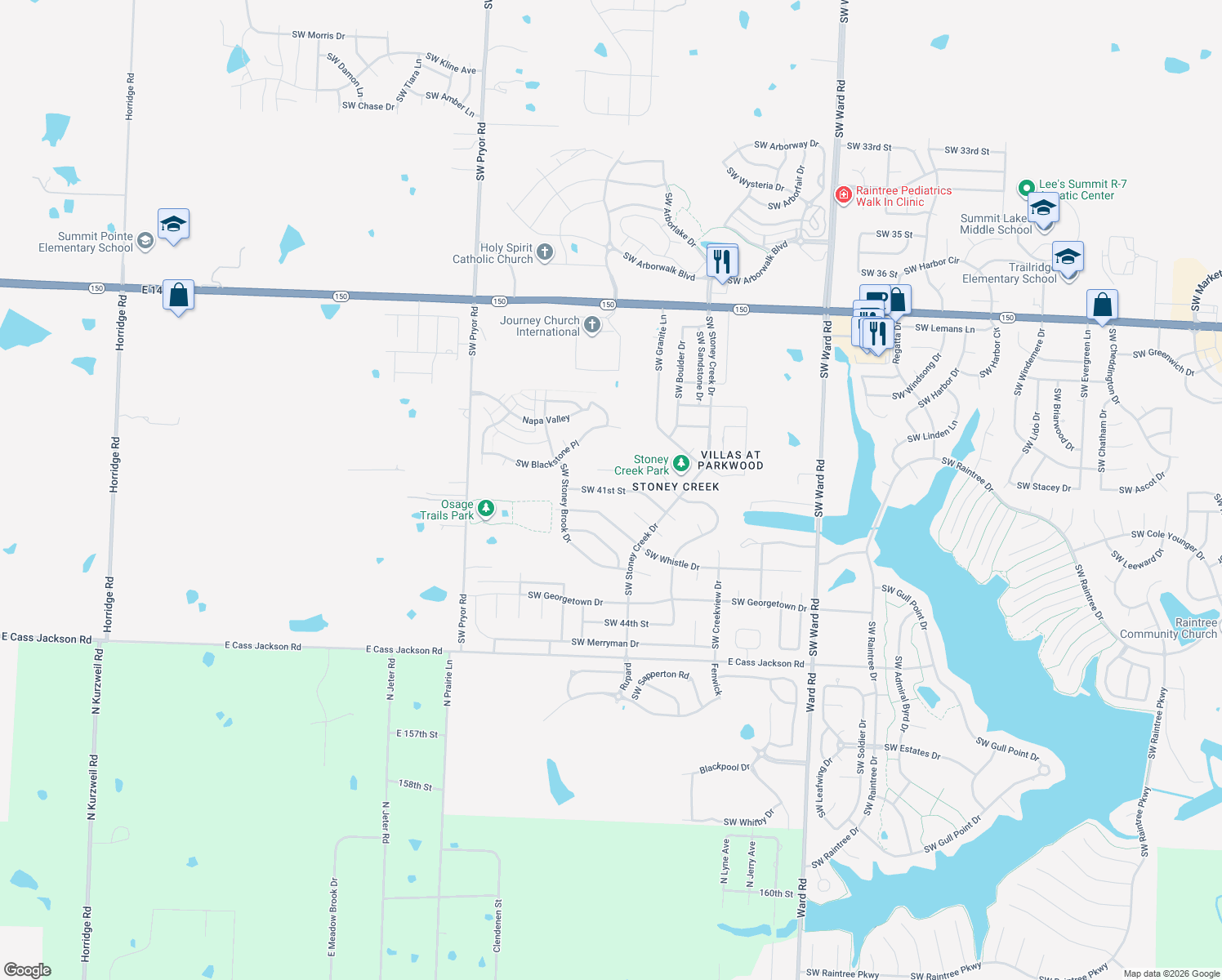 map of restaurants, bars, coffee shops, grocery stores, and more near 1545 41st Street in Lee's Summit