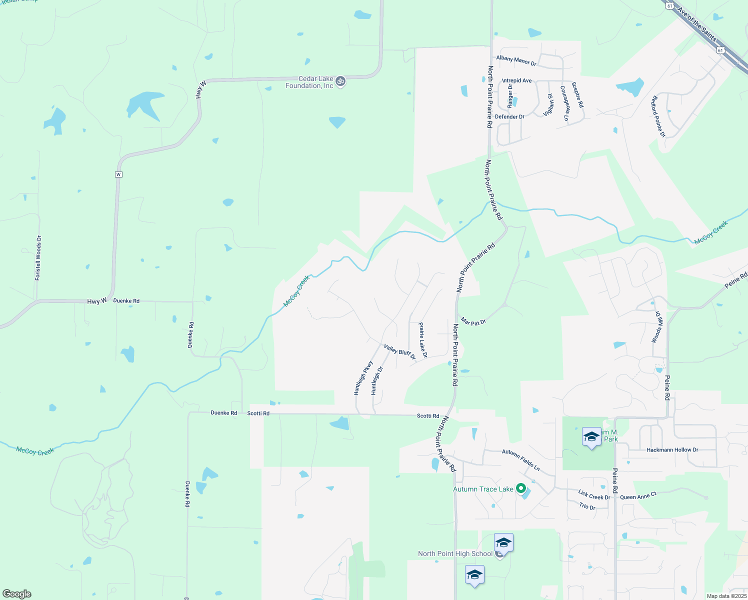map of restaurants, bars, coffee shops, grocery stores, and more near 61 Huntleigh Park Court in Foristell
