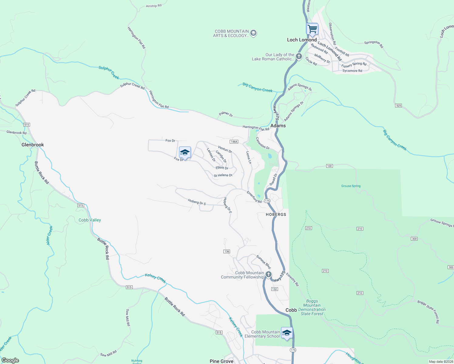 map of restaurants, bars, coffee shops, grocery stores, and more near 9670 Fox Drive in Cobb