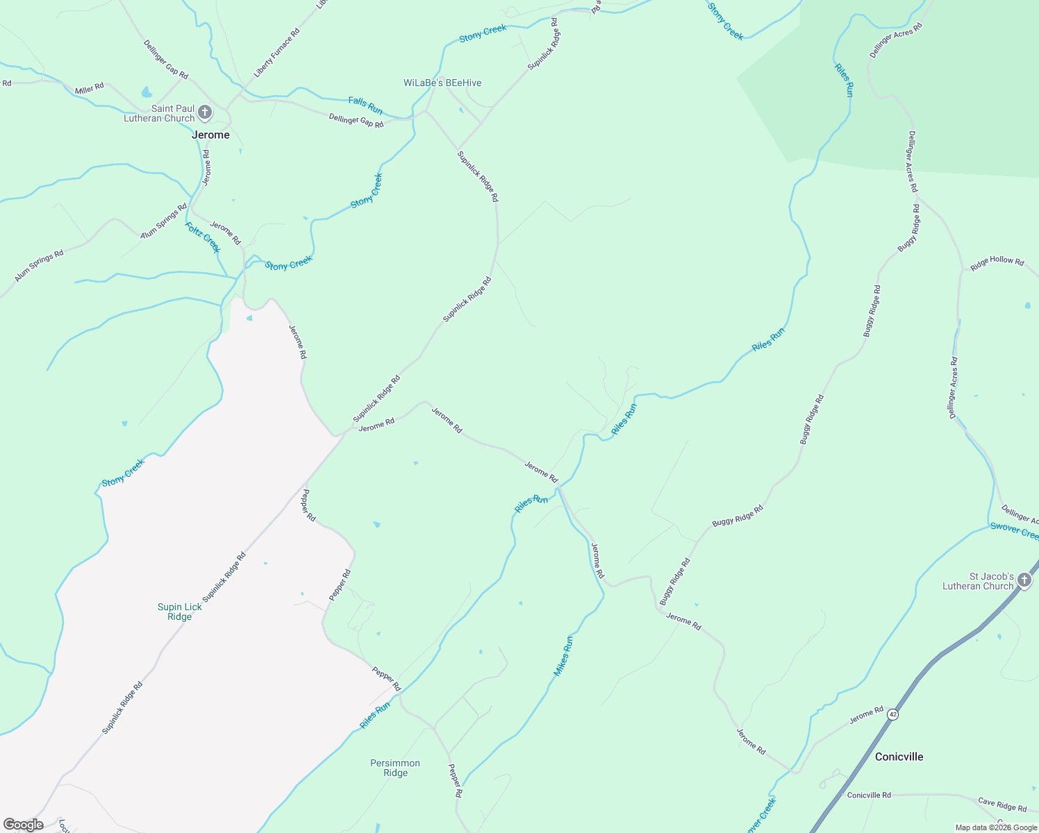 map of restaurants, bars, coffee shops, grocery stores, and more near 2032 Jerome Road in Mount Jackson