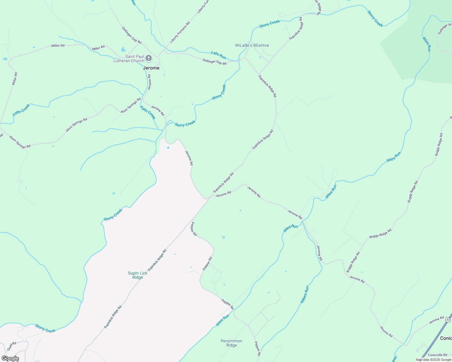 map of restaurants, bars, coffee shops, grocery stores, and more near 2462 Jerome Road in Mount Jackson
