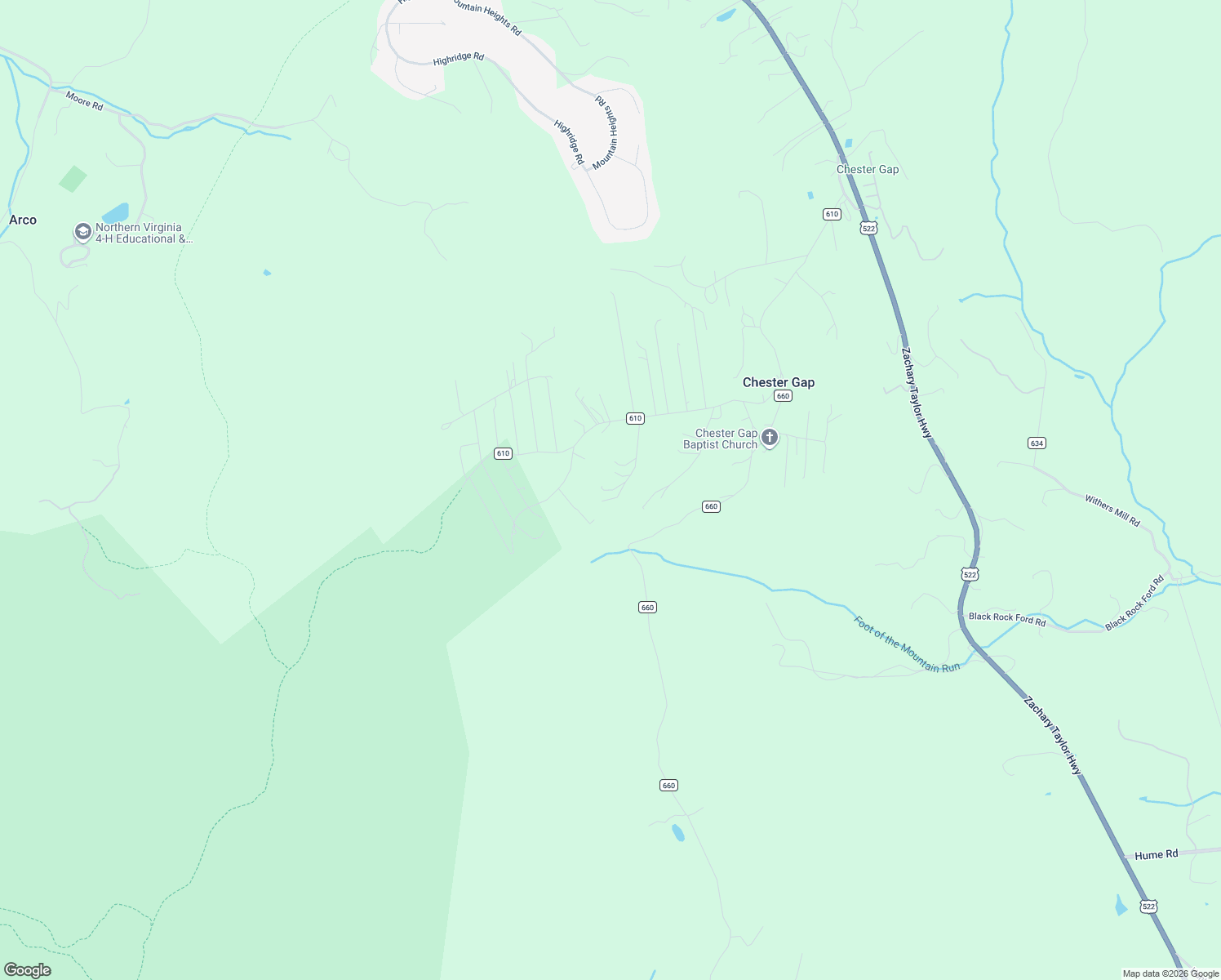map of restaurants, bars, coffee shops, grocery stores, and more near 50 Rock Ridge Lane in Chester Gap