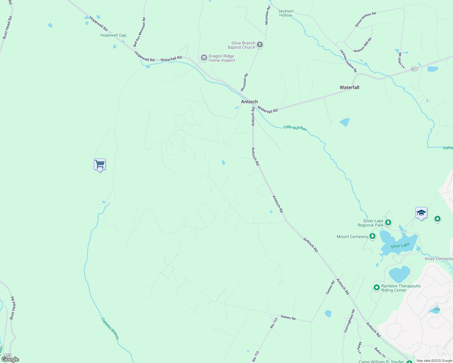 map of restaurants, bars, coffee shops, grocery stores, and more near 16900 Thunder Road in Haymarket