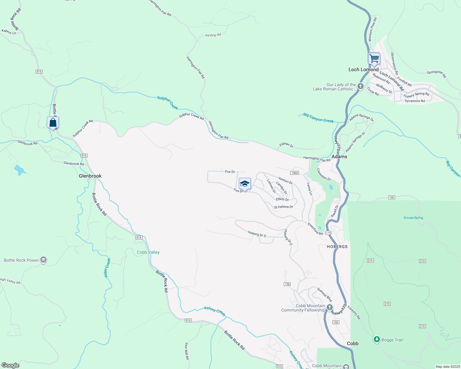 map of restaurants, bars, coffee shops, grocery stores, and more near 9234 Fox Drive in Cobb